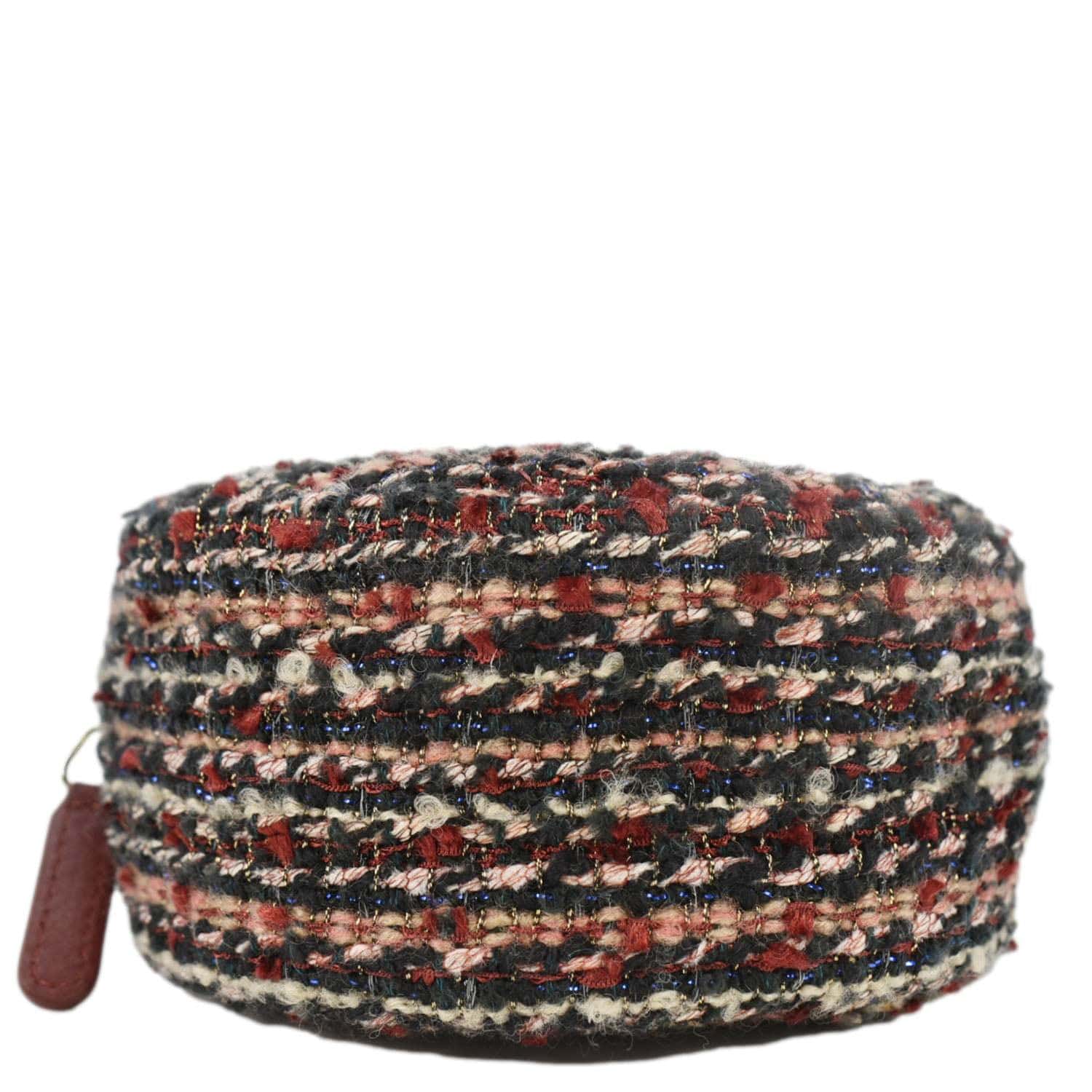 Chanel Round Tweed Chain Clutch Crossbody Bag Red