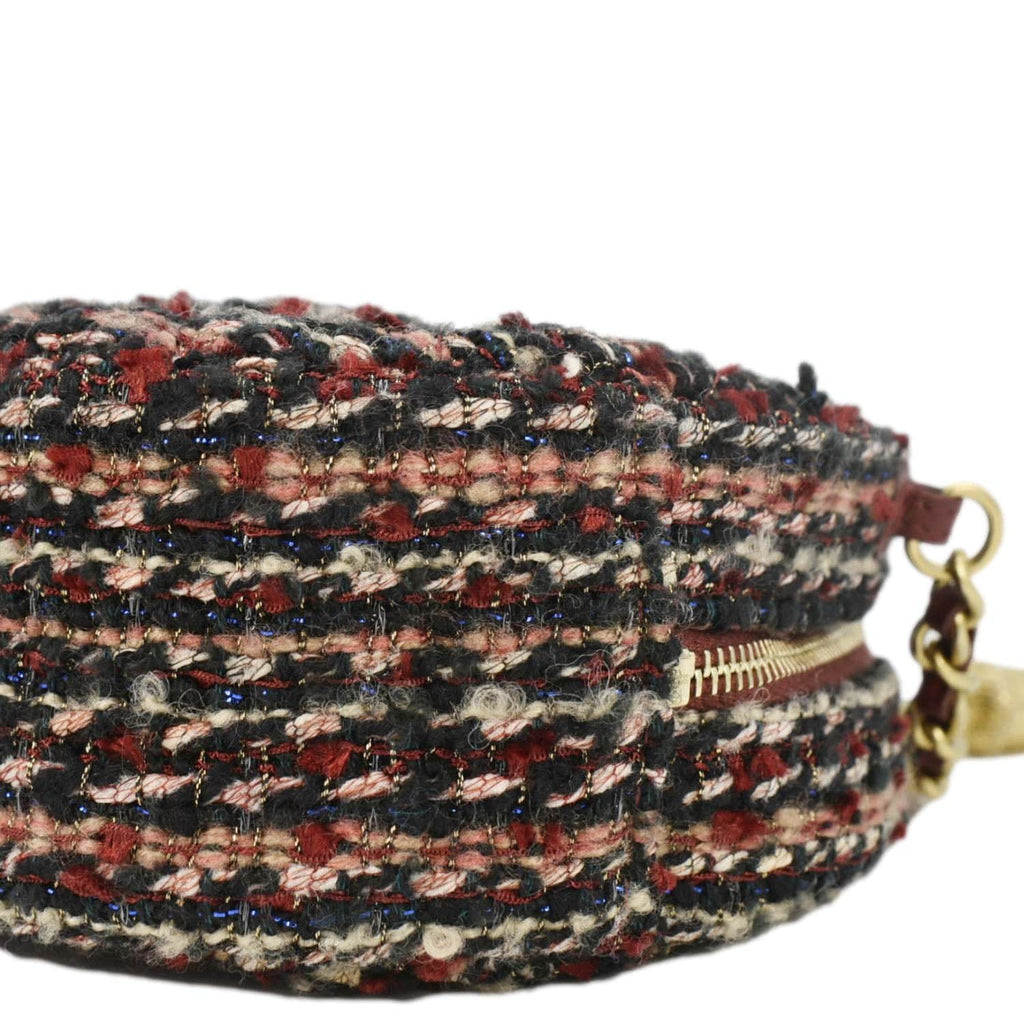 Chanel Round Tweed Chain Clutch Crossbody Bag Red