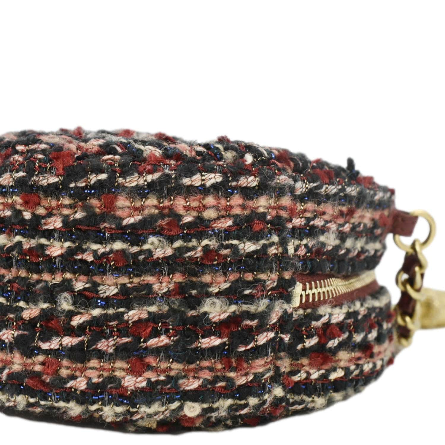 Chanel Round Tweed Chain Clutch Crossbody Bag Red