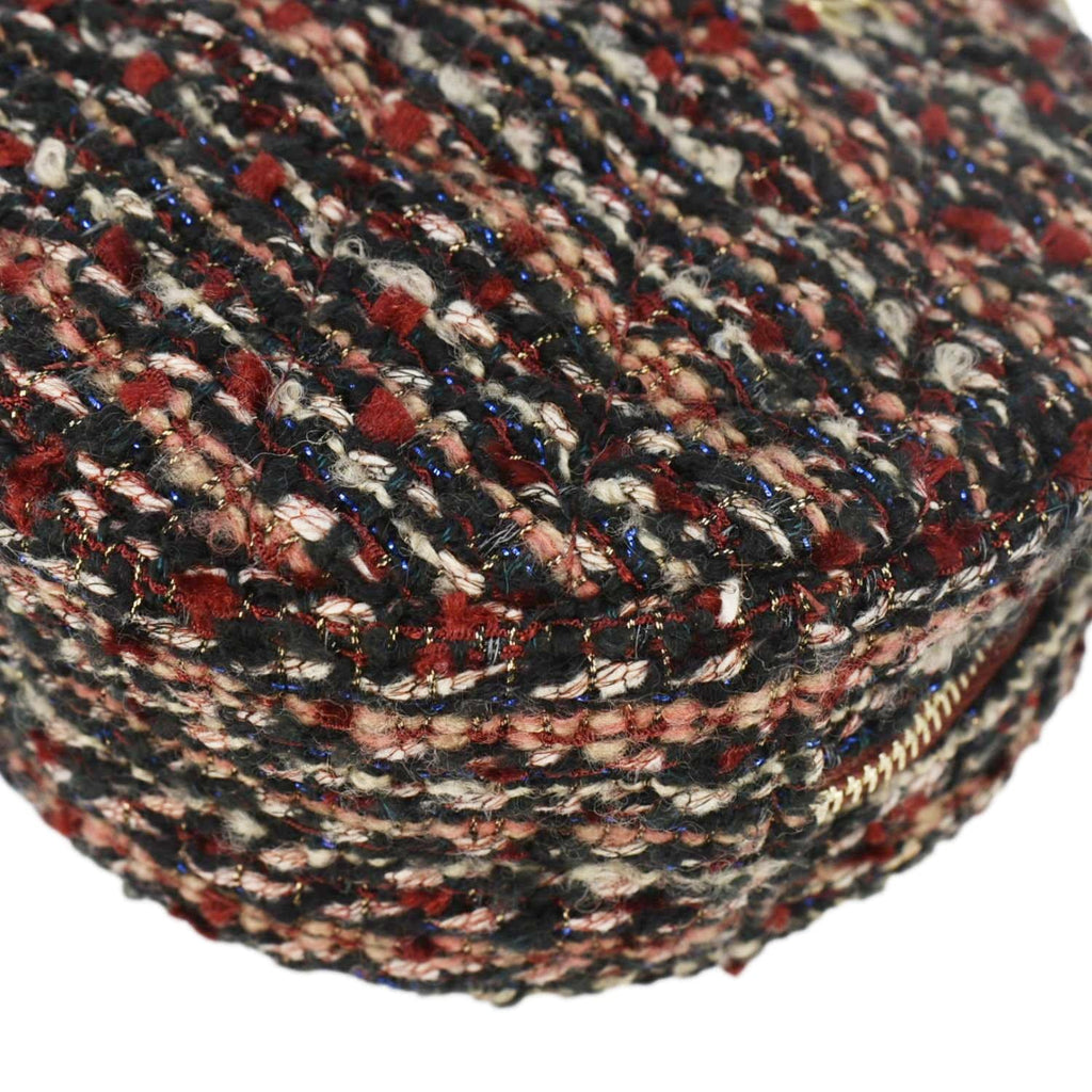 Chanel Round Tweed Chain Clutch Crossbody Bag Red