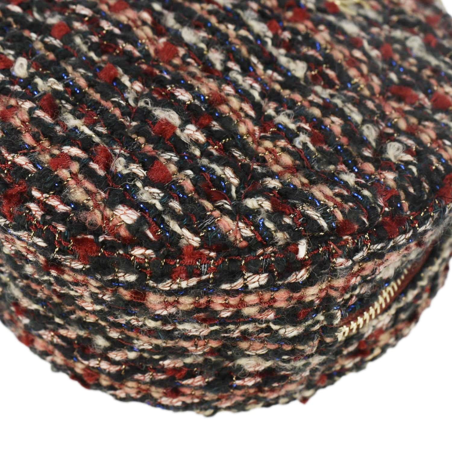 Chanel Round Tweed Chain Clutch Crossbody Bag Red