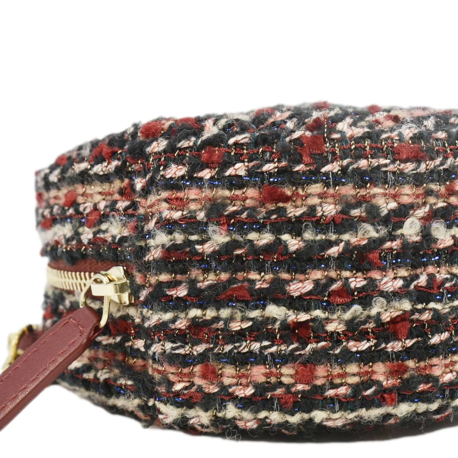 Chanel Round Tweed Chain Clutch Crossbody Bag Red