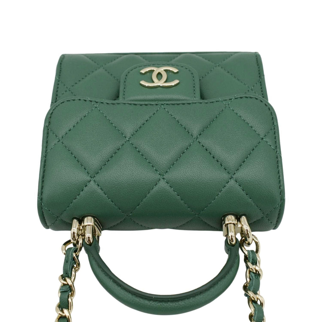 Chanel Mini Top Handle Leather Crossbody Clutch Bag Green