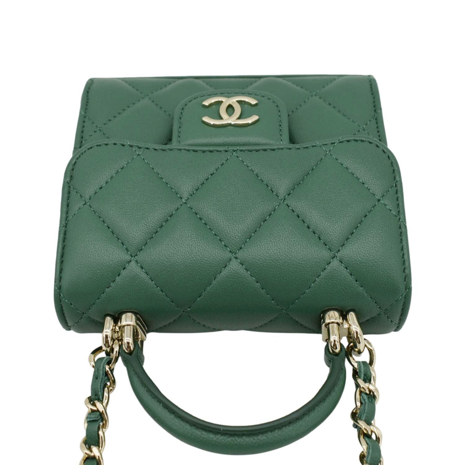 Chanel Mini Top Handle Leather Crossbody Clutch Bag Green