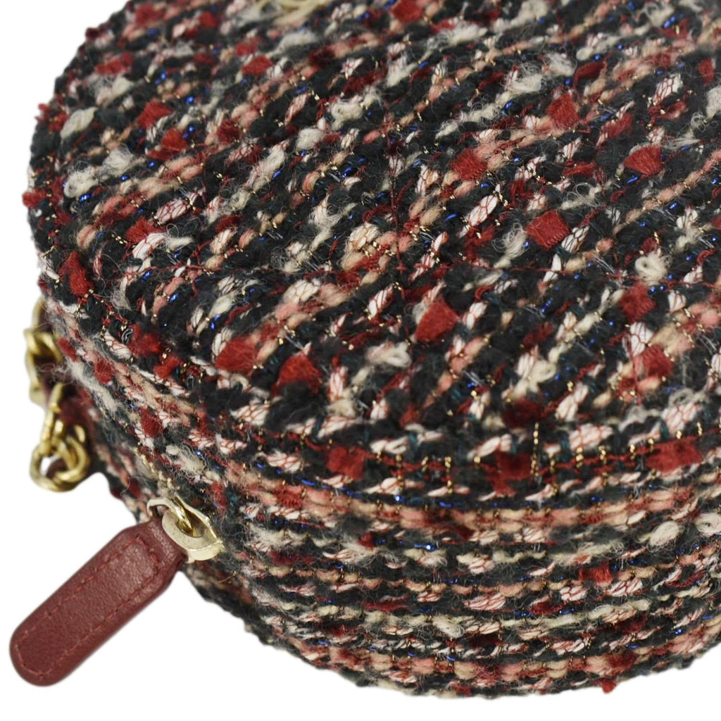 Chanel Round Tweed Chain Clutch Crossbody Bag Red