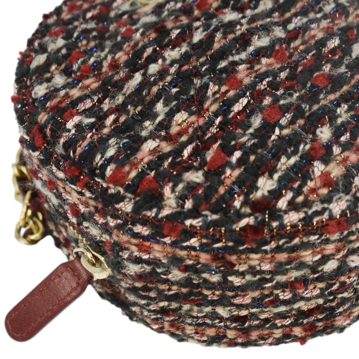 Chanel Round Tweed Chain Clutch Crossbody Bag Red