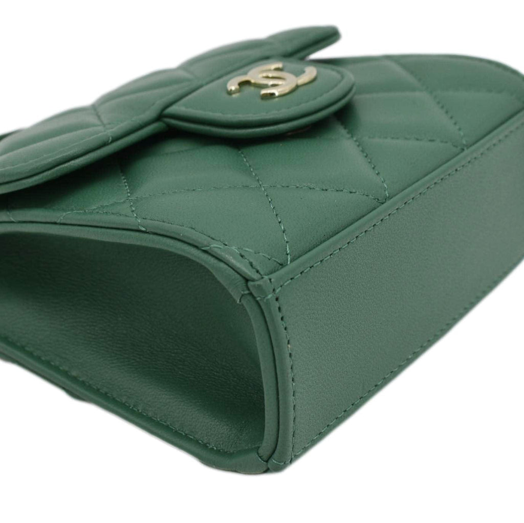 Chanel Mini Top Handle Leather Crossbody Clutch Bag Green