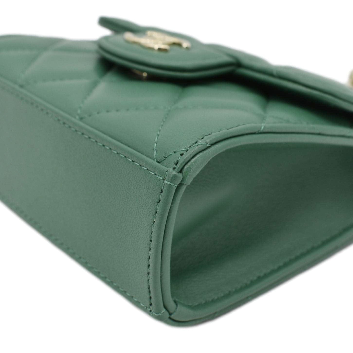 Chanel Mini Top Handle Leather Crossbody Clutch Bag Green