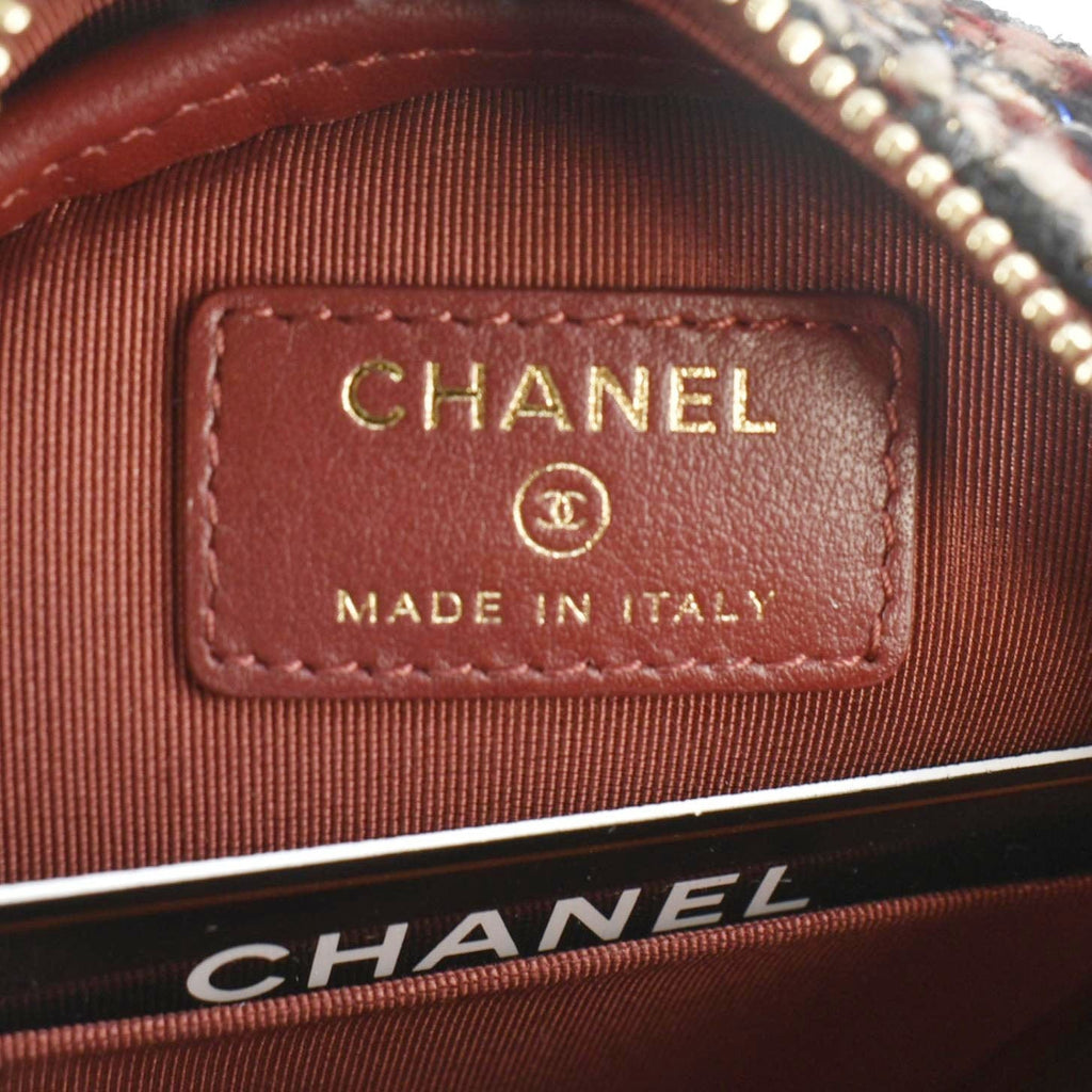 Chanel Round Tweed Chain Clutch Crossbody Bag Red