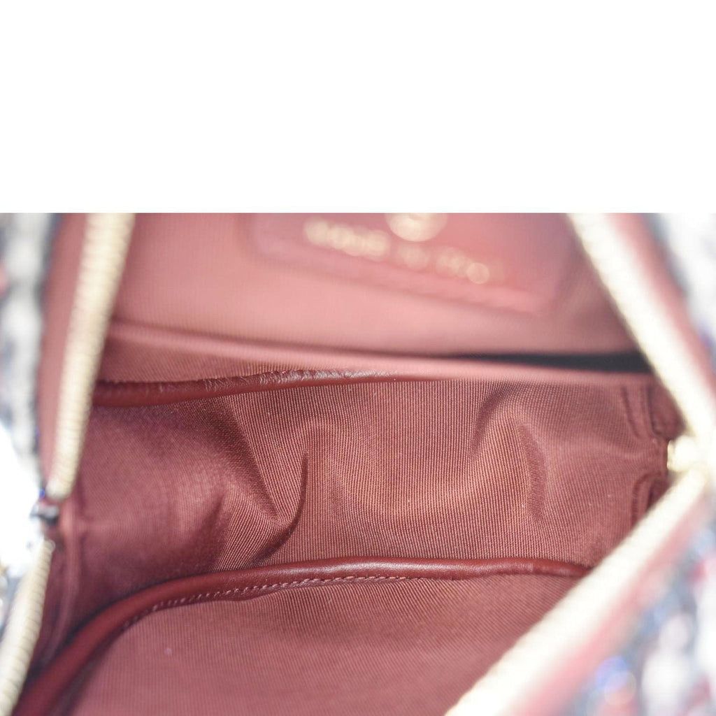 Chanel Round Tweed Chain Clutch Crossbody Bag Red