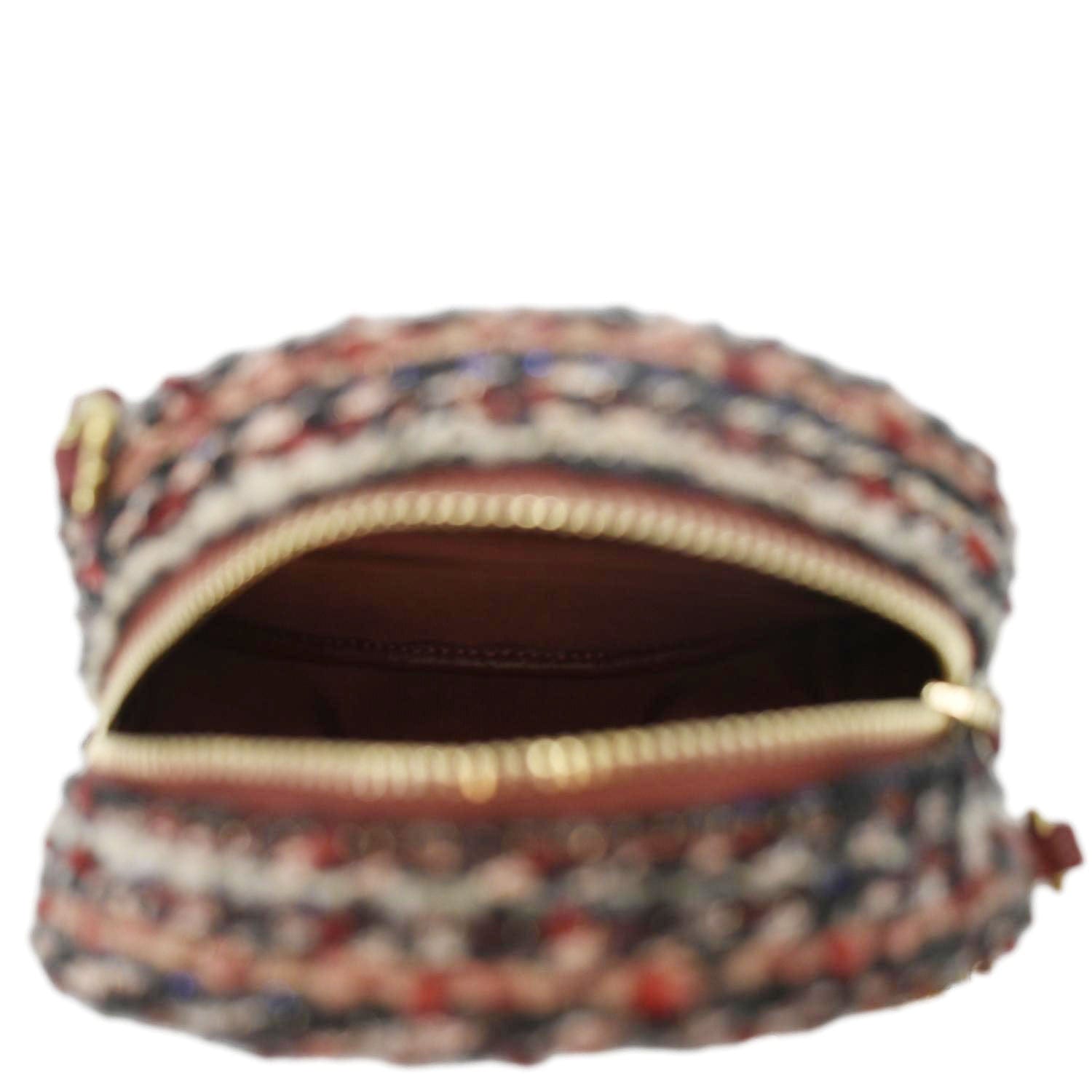 Chanel Round Tweed Chain Clutch Crossbody Bag Red