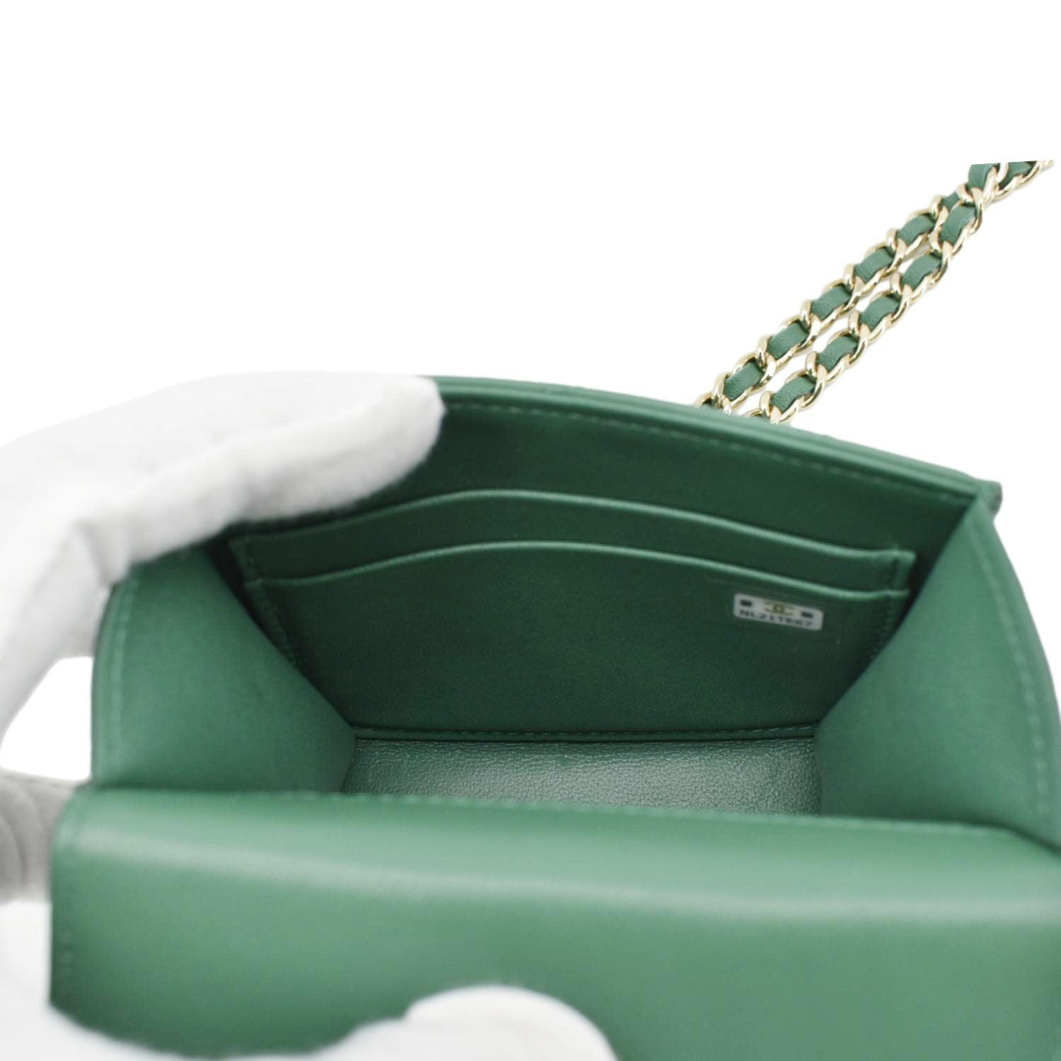 Chanel Mini Top Handle Leather Crossbody Clutch Bag Green