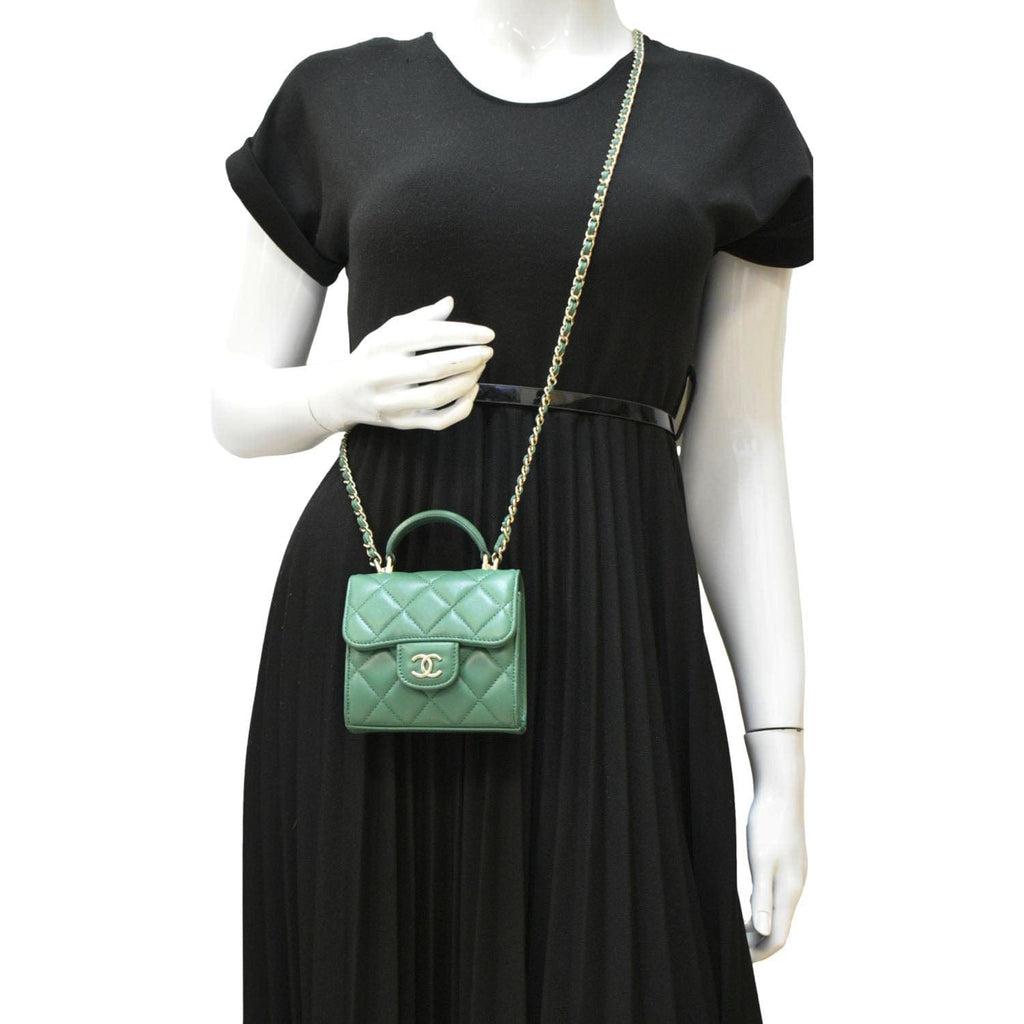 Chanel Mini Top Handle Leather Crossbody Clutch Bag Green