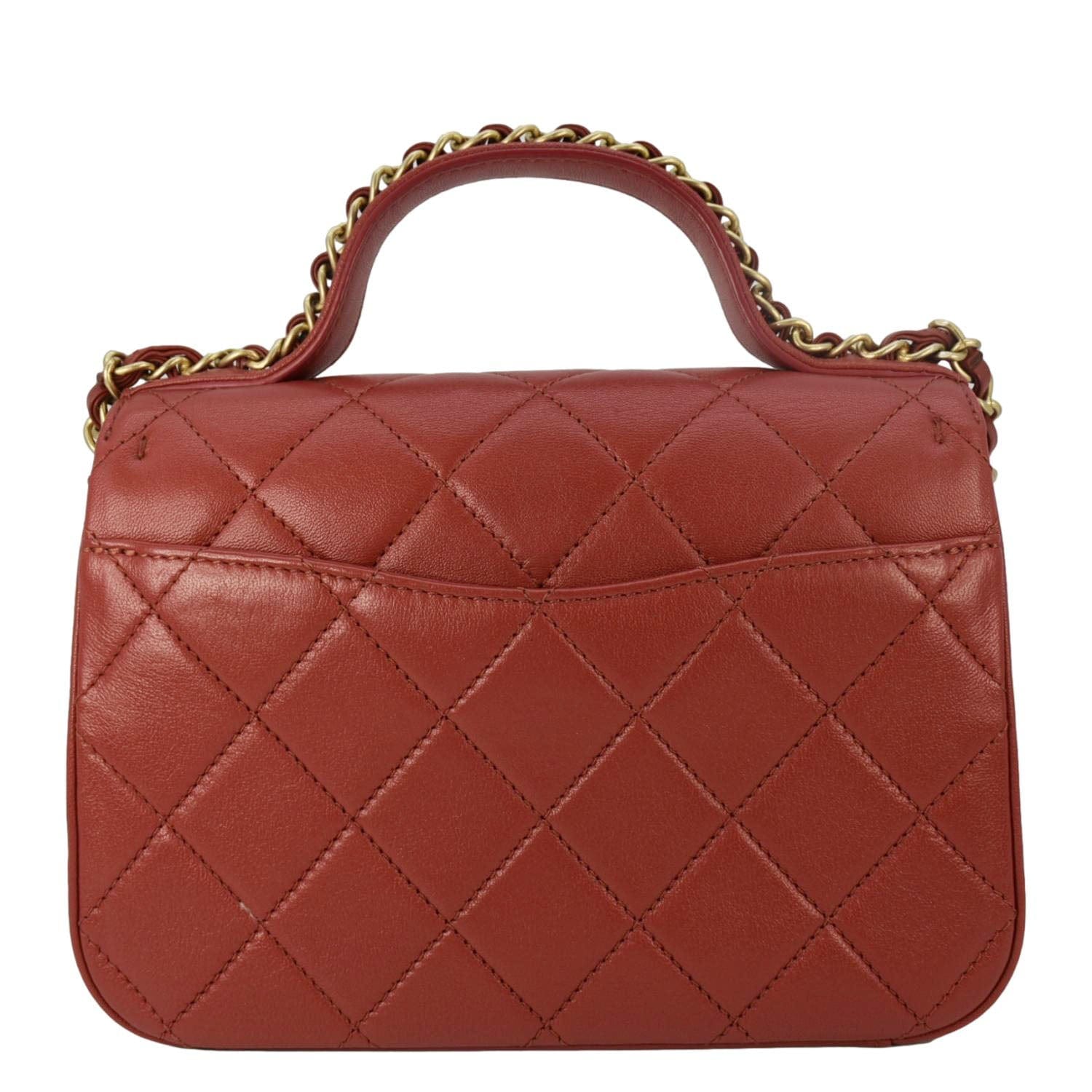 Chanel Infinity Quilted Leather Top Handle Chain Crossbody Bag Red