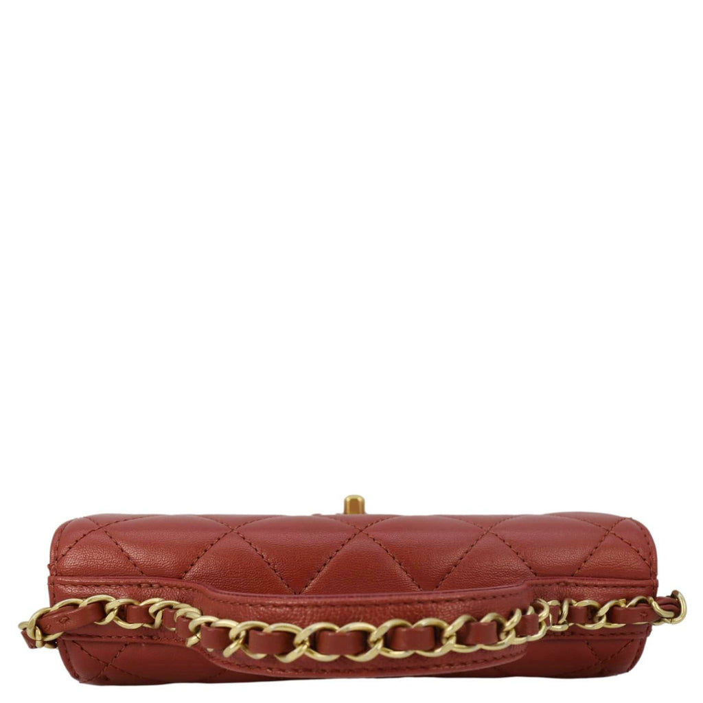 Chanel Infinity Quilted Leather Top Handle Chain Crossbody Bag Red
