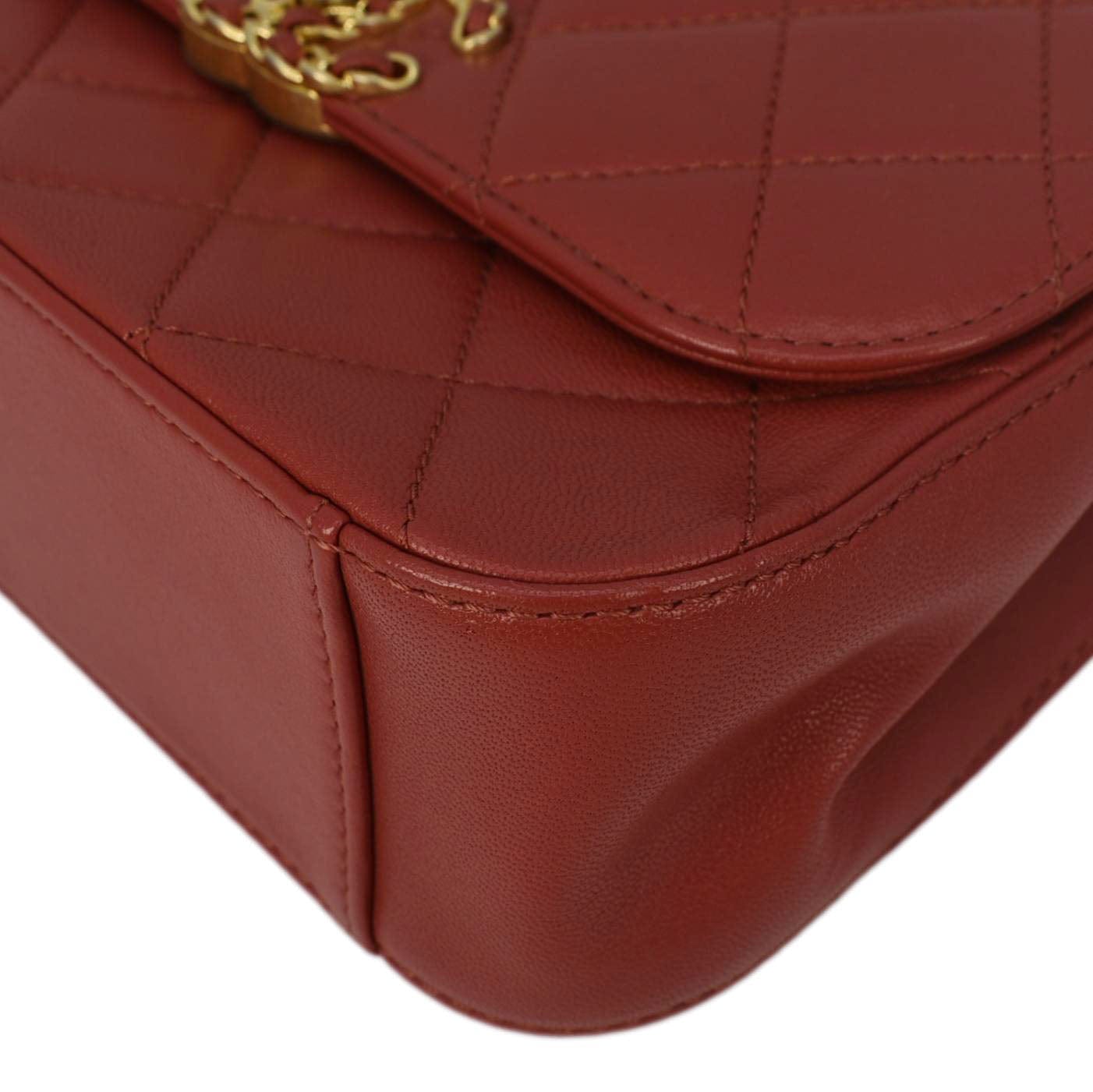 Chanel Infinity Quilted Leather Top Handle Chain Crossbody Bag Red