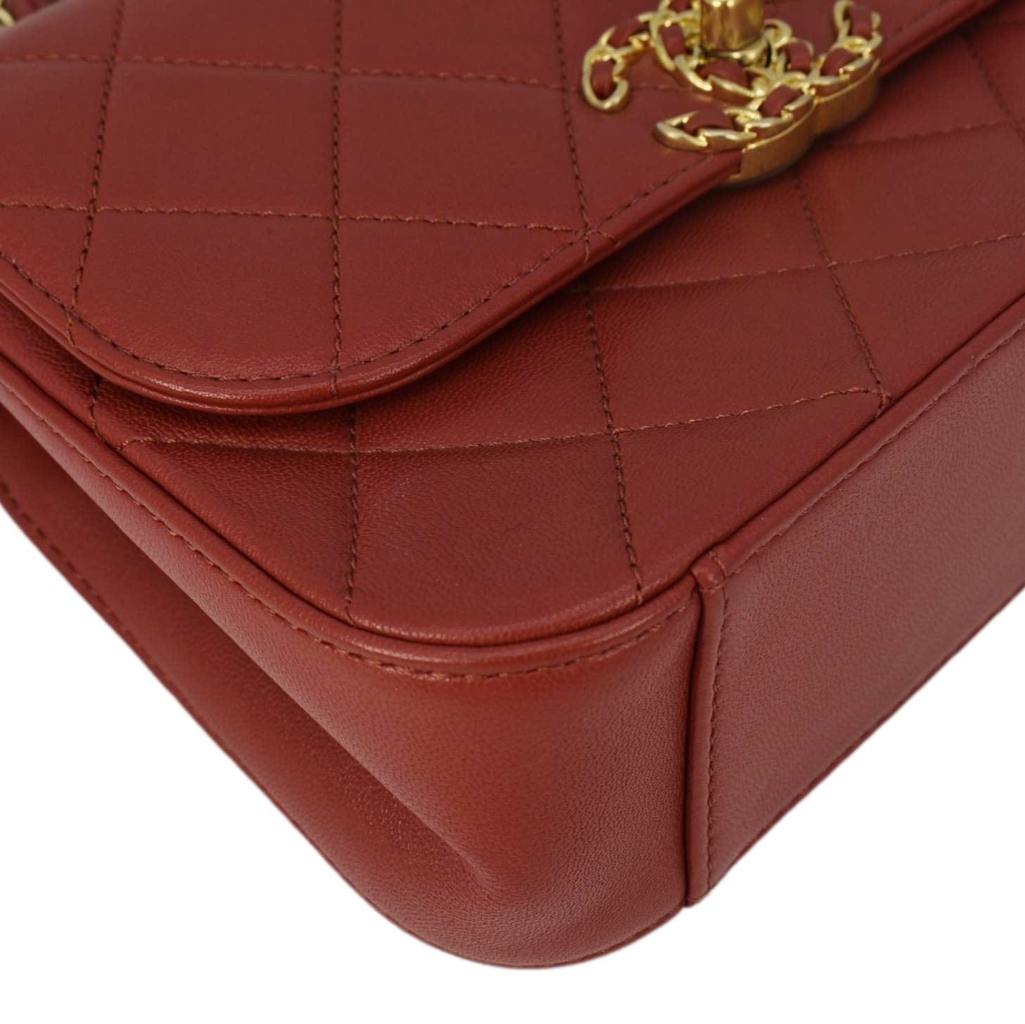 Chanel Infinity Quilted Leather Top Handle Chain Crossbody Bag Red