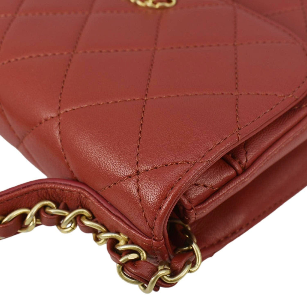 Chanel Infinity Quilted Leather Top Handle Chain Crossbody Bag Red