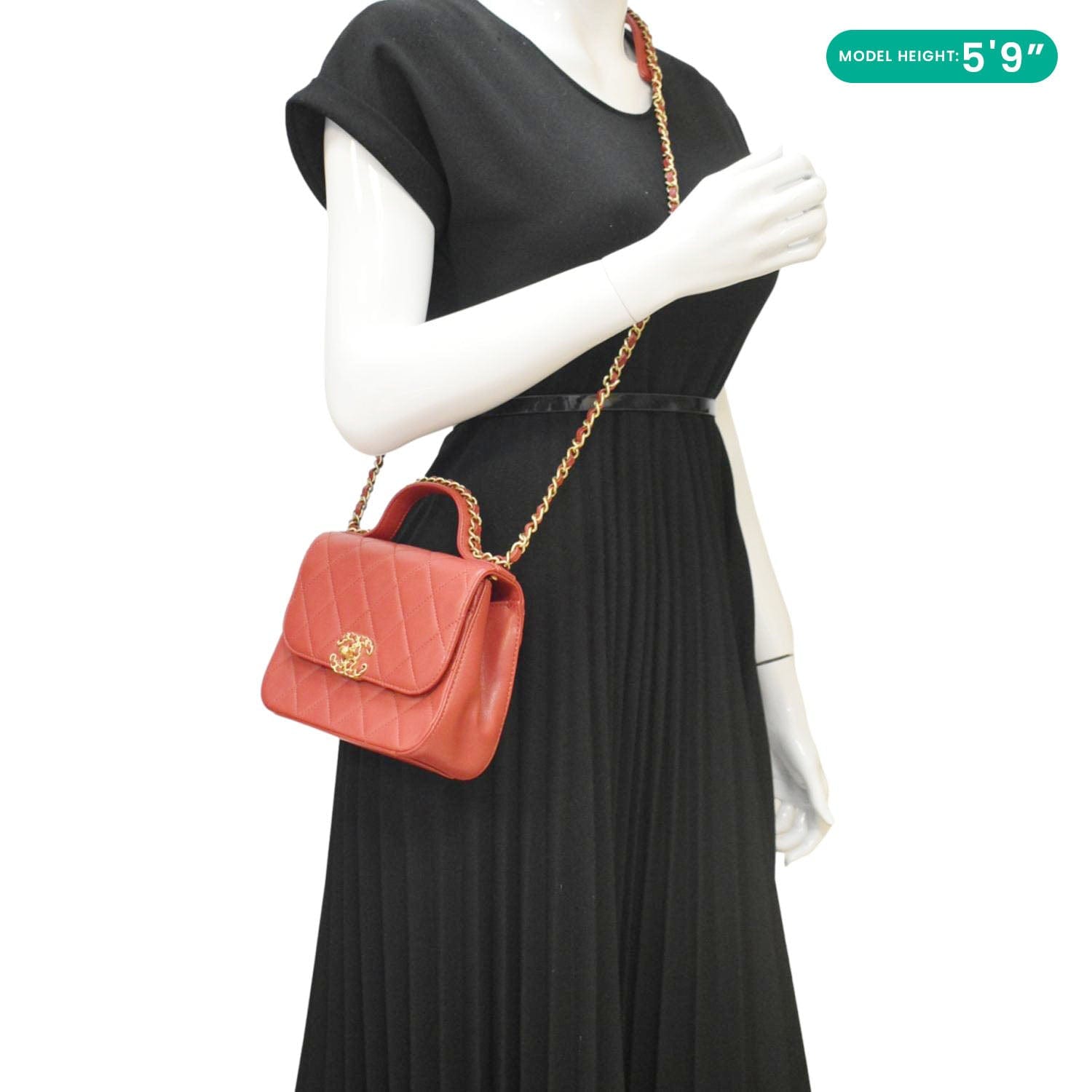 Chanel Infinity Quilted Leather Top Handle Chain Crossbody Bag Red