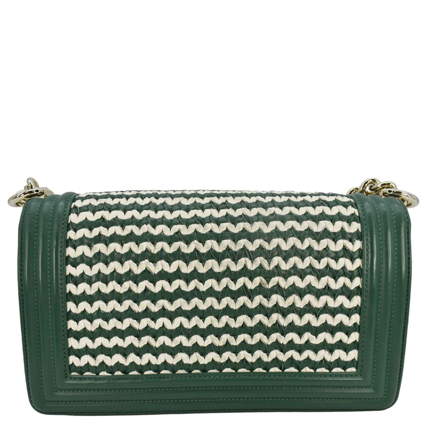 Chanel Boy Flap Woven Leather Shoulder Bag Green