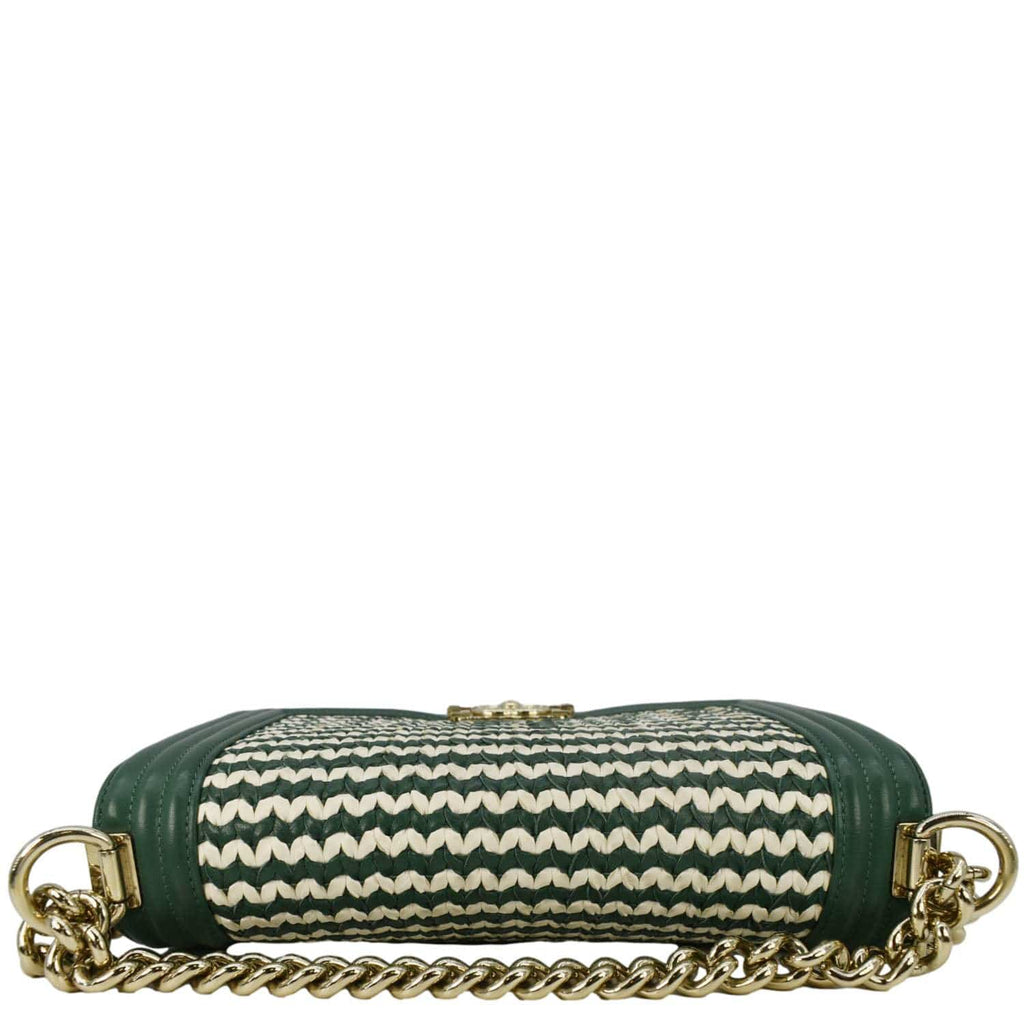 Chanel Boy Flap Woven Leather Shoulder Bag Green