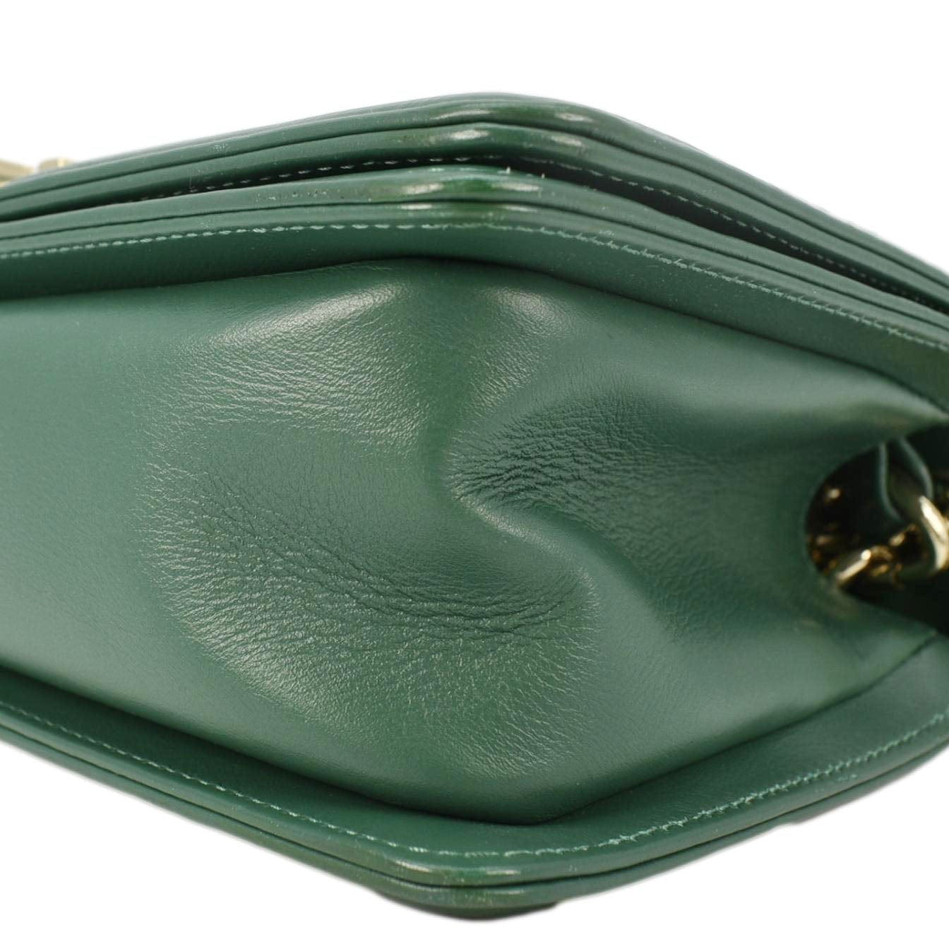 Chanel Boy Flap Woven Leather Shoulder Bag Green