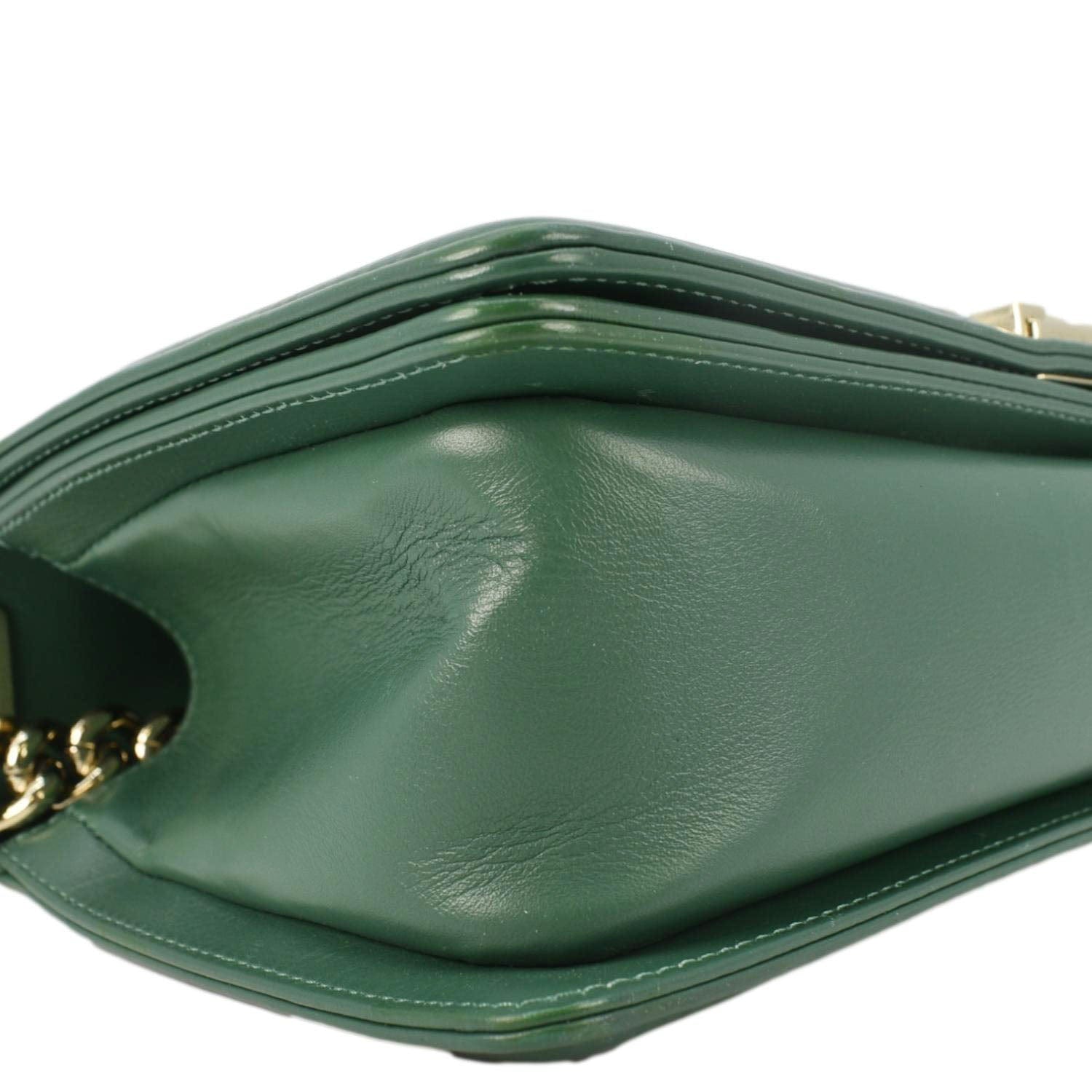 Chanel Boy Flap Woven Leather Shoulder Bag Green