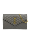 YVES SAINT LAURENT Kate Leather Chain Clutch Crossbody Bag Grey