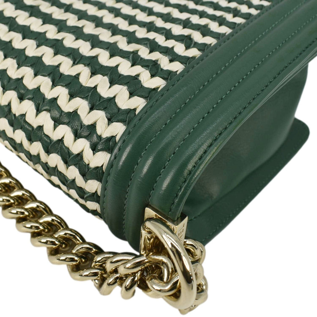 Chanel Boy Flap Woven Leather Shoulder Bag Green