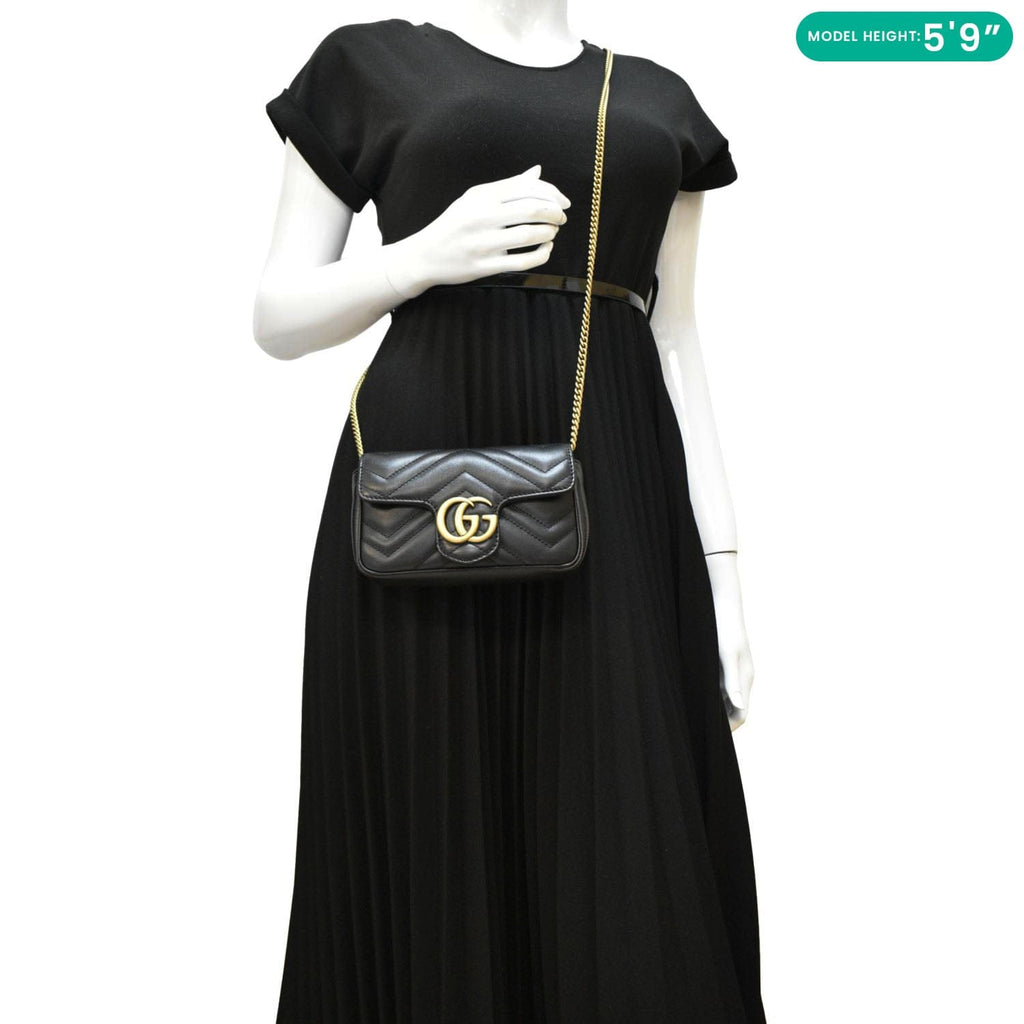 GUCCI Gucci Marmont Super Mini Matelasse Leather Crossbody Bag Black 476433