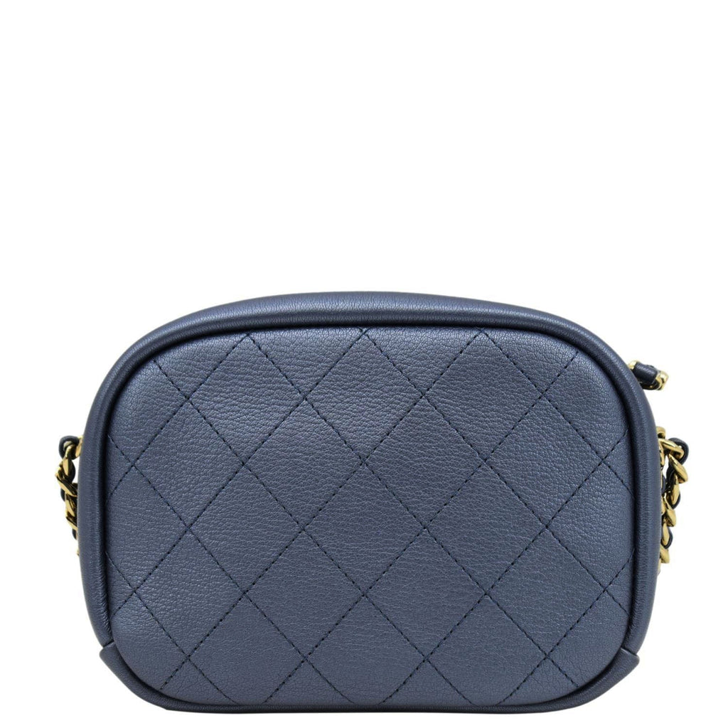 Chanel Casual Trip Camera Small Metallic Leather Crossbody Bag Blue