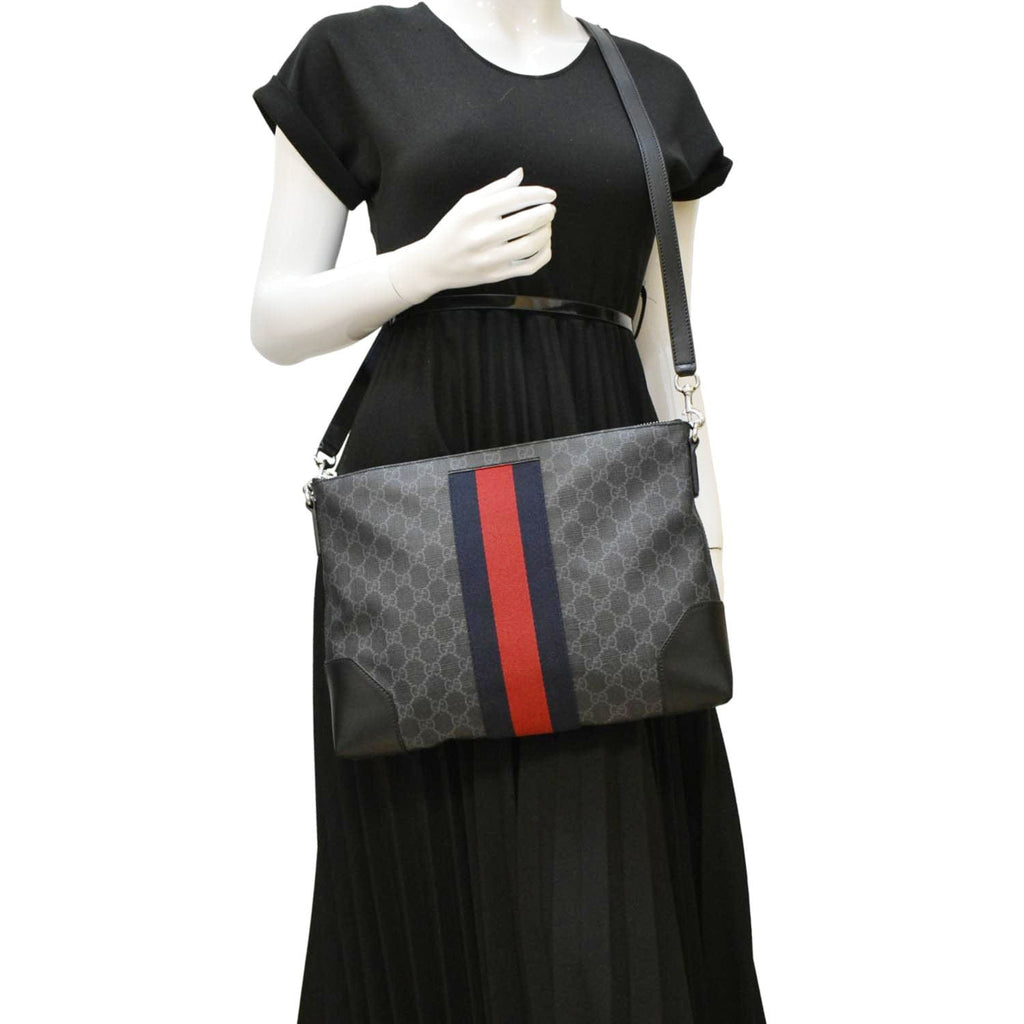 GUCCI East West Gucci Supreme Web Messenger Bag Black 474139