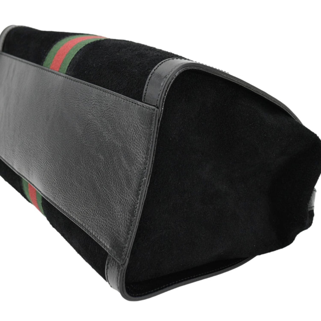 GUCCI Ophidia  Medium Web Suede Tote Bag Black 524537