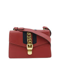 GUCCI Sylvie Small Web Leather Shoulder Bag Red 421882