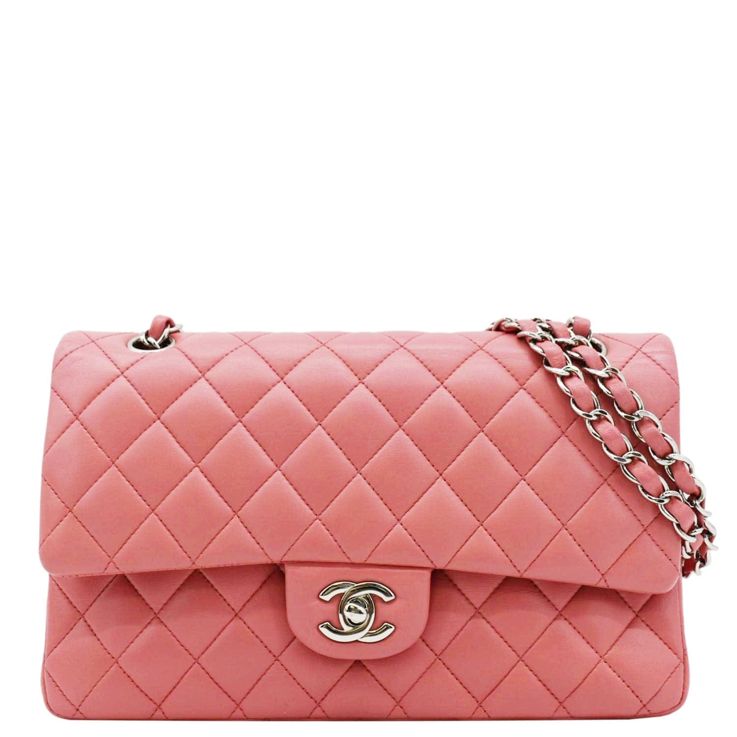 Chanel Classic Double Flap Medium  Quilted Leather Shoulder Bag Salmon Pink