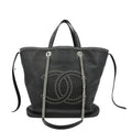 Chanel Coco Eyelets Large Leather Shopping Tote Shoulder  Black