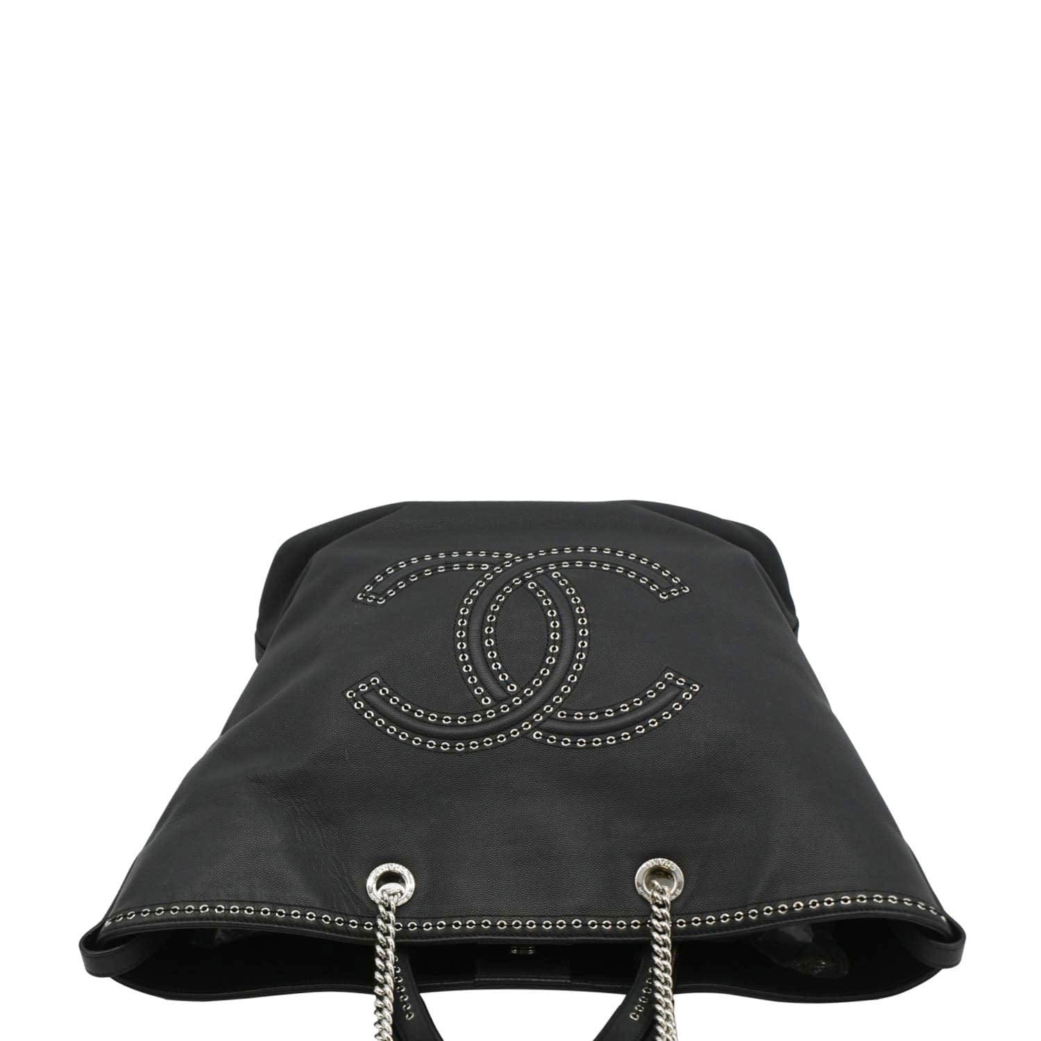 Chanel Coco Eyelets Large Leather Shopping Tote Shoulder  Black
