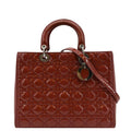 CHRISTIAN DIOR Lady Dior Large Quilted Patent Leather Shoulder Bag Reddish Orange