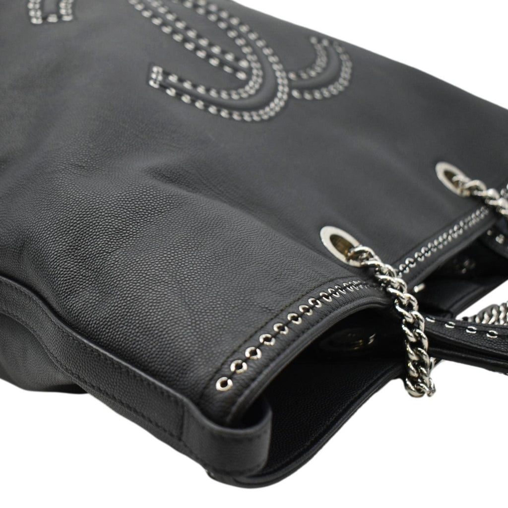 Chanel Coco Eyelets Large Leather Shopping Tote Shoulder  Black