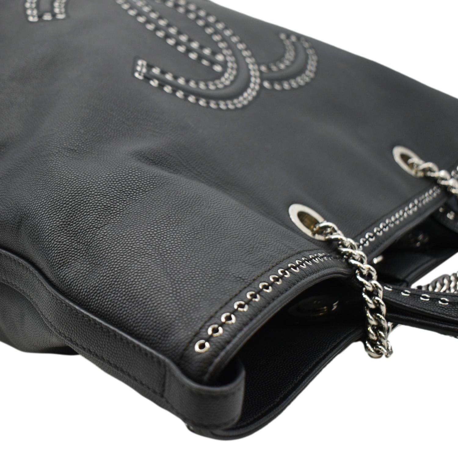 Chanel Coco Eyelets Large Leather Shopping Tote Shoulder  Black