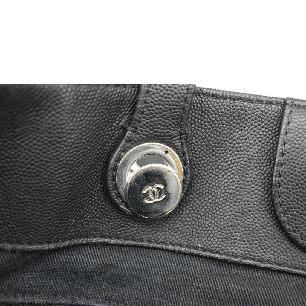 Chanel Coco Eyelets Large Leather Shopping Tote Shoulder  Black