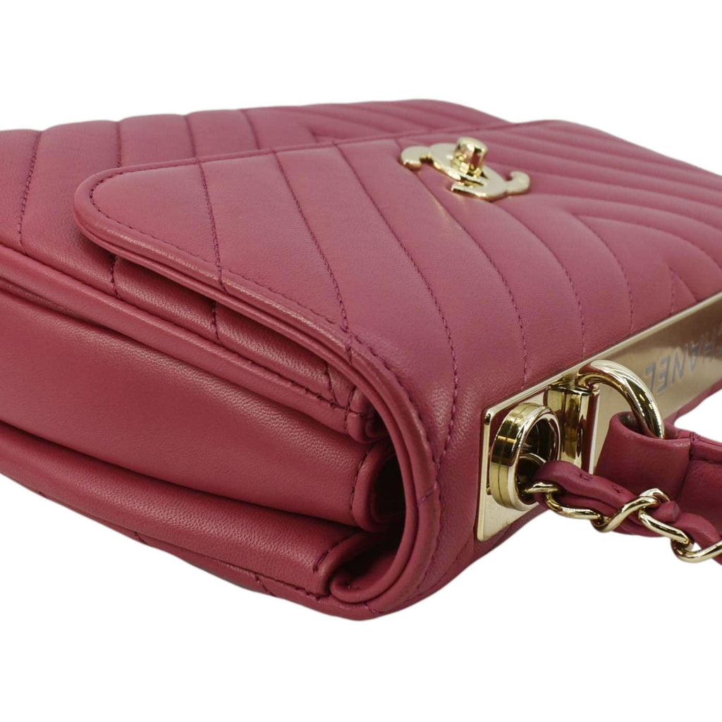 Chanel Trendy CC Top Handle Flap Quilted Leather Shoulder Bag Hot Pink