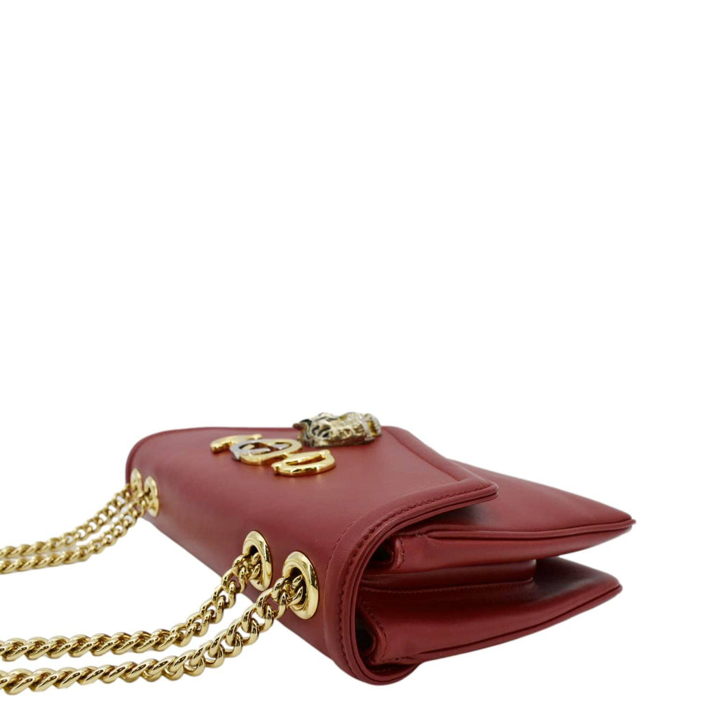 GUCCI Rajah Tiger Head Leather Chain Shoulder Bag Red 537241