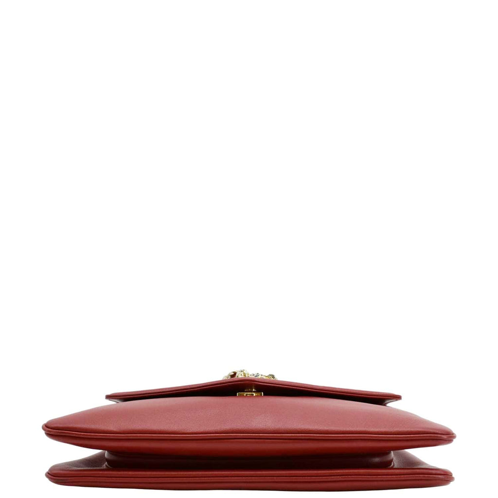 GUCCI Rajah Tiger Head Leather Chain Shoulder Bag Red 537241