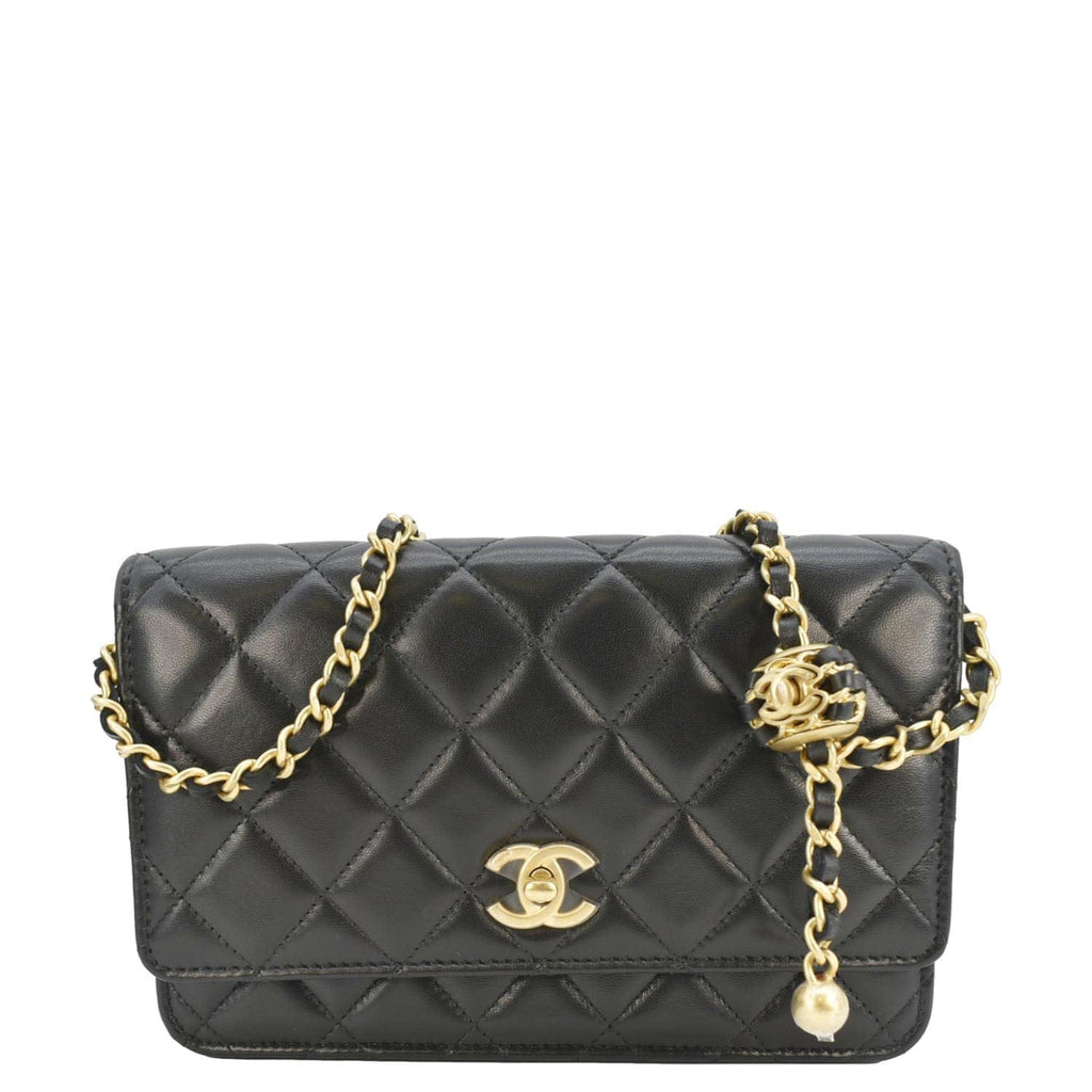 Chanel CC Pearl Crush WOC Lambskin Quilted Leather Crossbody Bag Black
