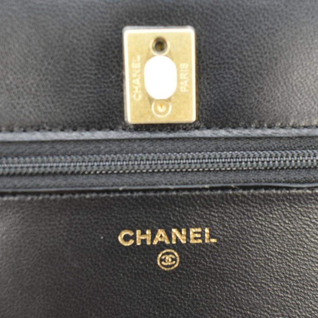 Chanel CC Pearl Crush WOC Lambskin Quilted Leather Crossbody Bag Black