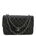 Chanel Classic Jumbo  Double Flap Quilted Caviar Leather Shoulder Bag Black