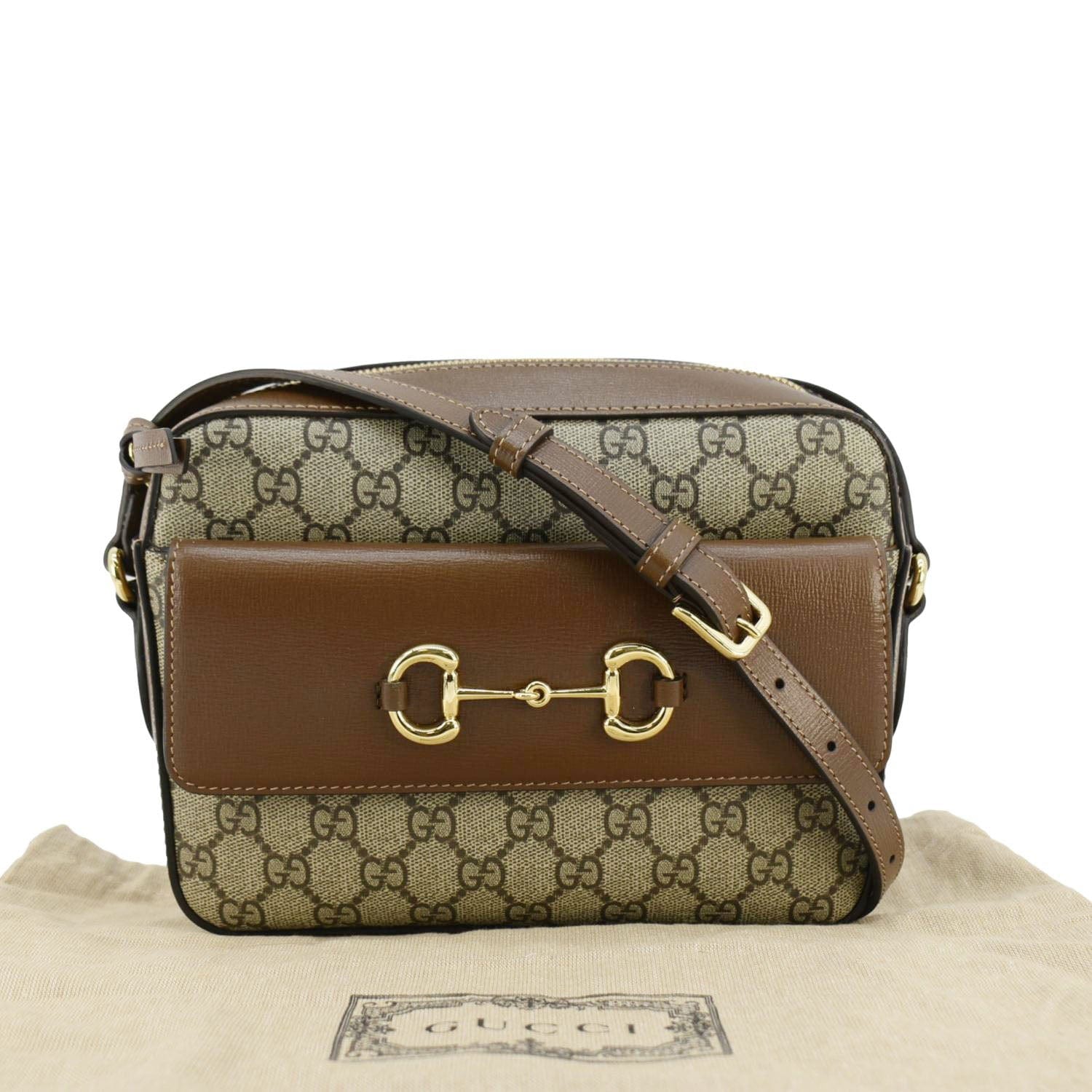 GUCCI Horsebit 1955 Small Gucci Supreme Canvas Shoulder Bag Beige 645454