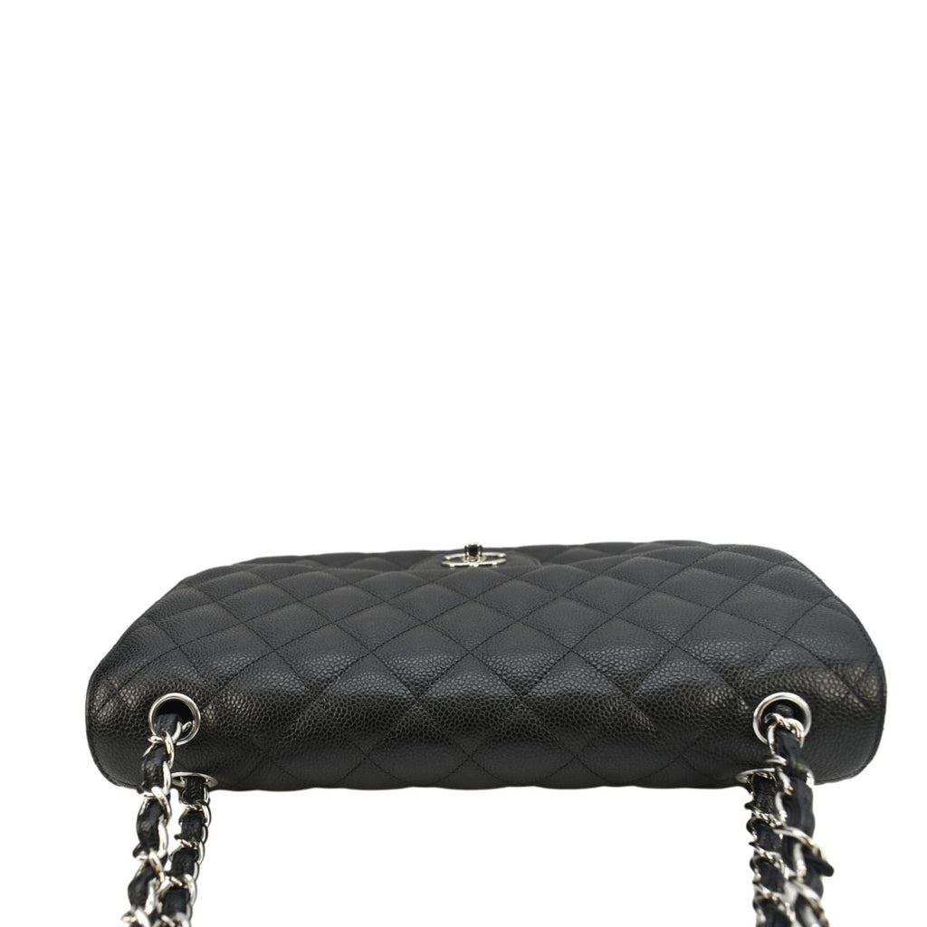 Chanel Classic Jumbo  Double Flap Quilted Caviar Leather Shoulder Bag Black