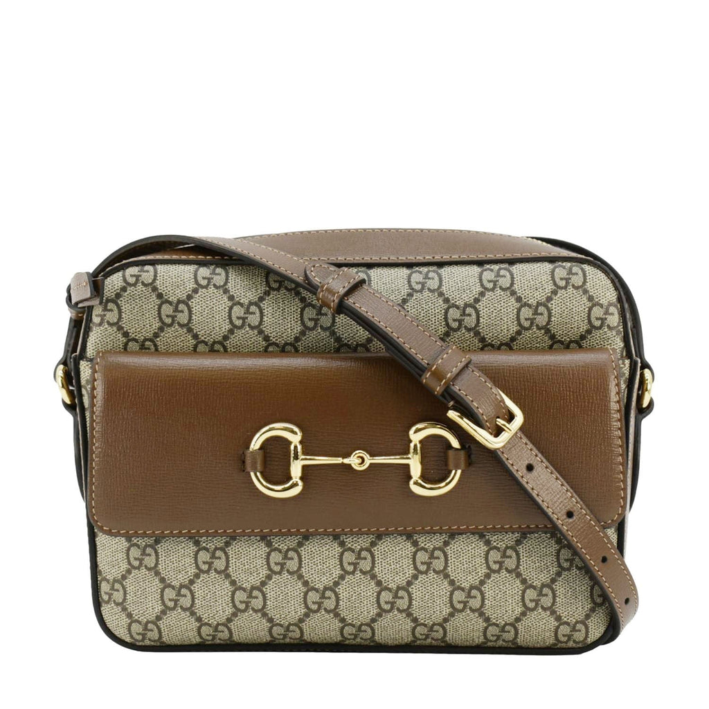 GUCCI Horsebit 1955 Small Gucci Supreme Canvas Shoulder Bag Beige 645454